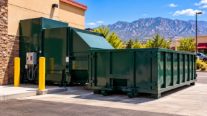 Industrial Compactor Against Albuquerque Mountain Backdrop